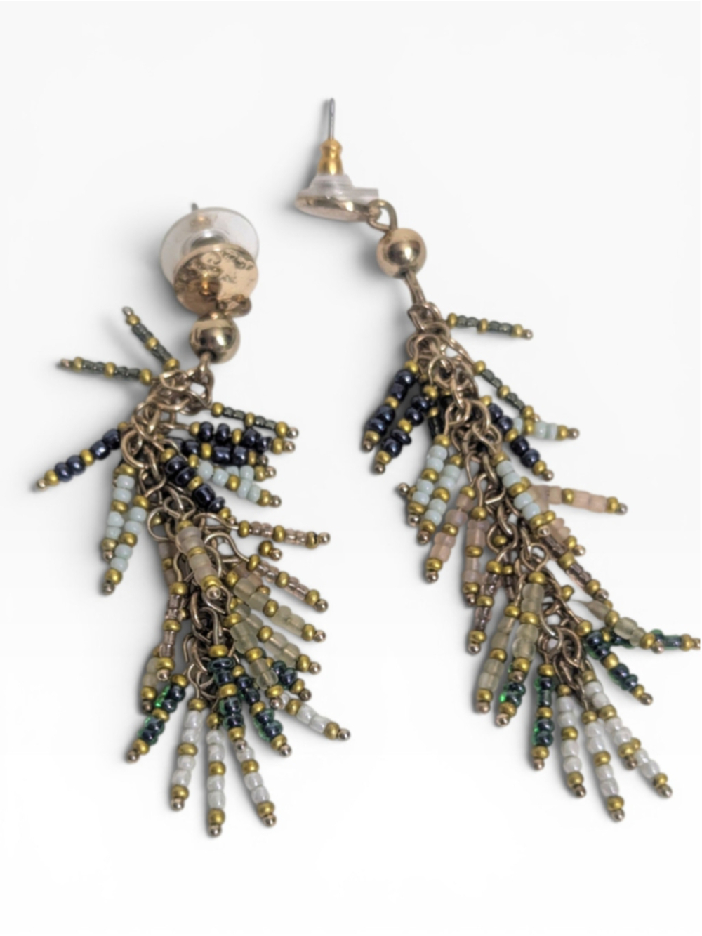 Rocksbox Set 5 Pair Earrings Purple Gold Tassel Beaded Drop - Picture 5 of 6